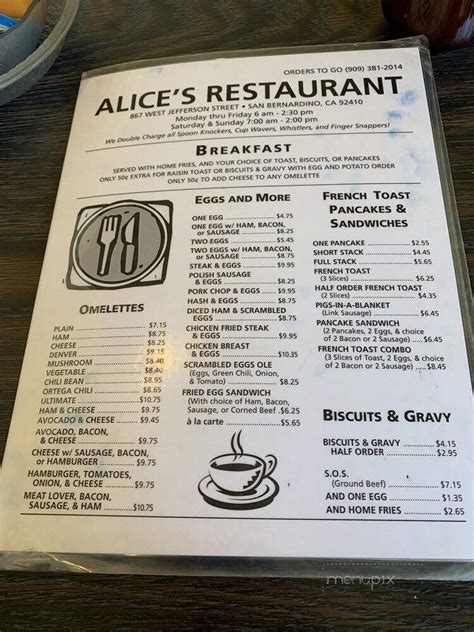 alice's restaurant san bernardino ca|Online Menu of Alice's Restaurant, San Bernardino, CA.